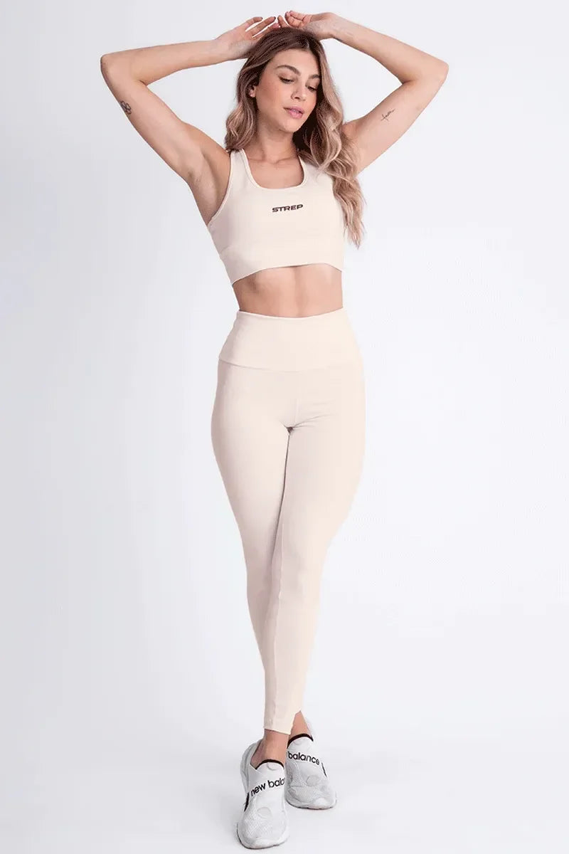 Conjunto Feminino Fitness Calça E Top - Bege