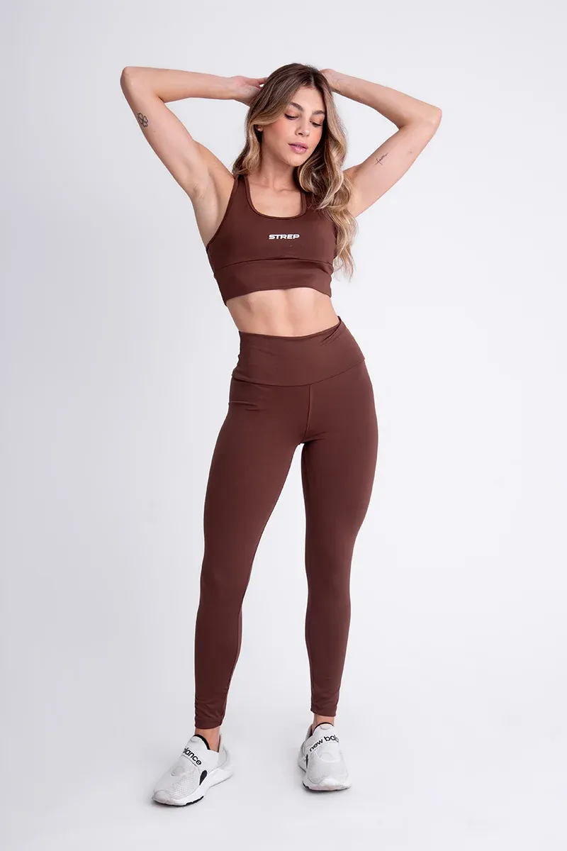 Conjunto Feminino Fitness Calça E Top - Marrom