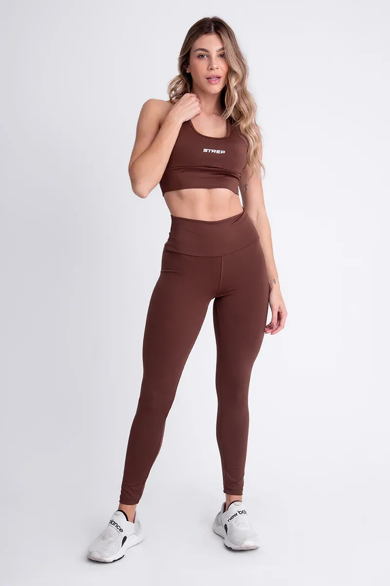 Conjunto Feminino Fitness Calça E Top - Marrom